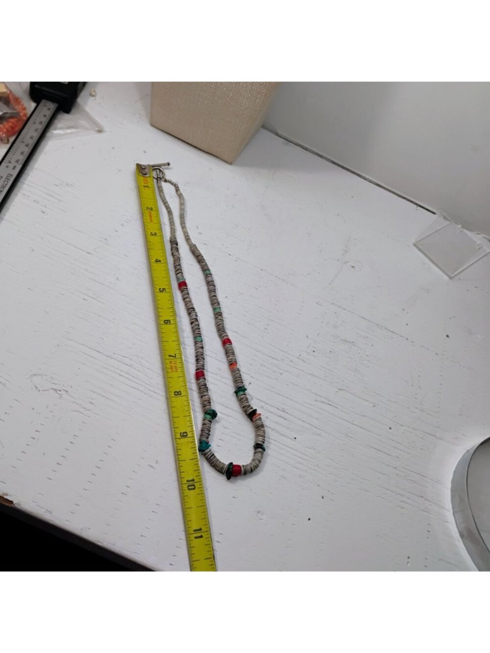 Handmade Santo Domingo Pueblo Heishi Turquoise Coral Bead Necklace 21" - Picture 6 of 7